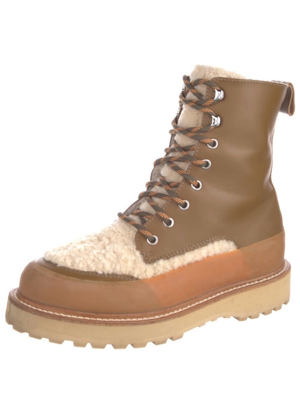 Ulla Johnson x Diemme Etna Tan and Cream Shearling Lace-Up Ankle Boot